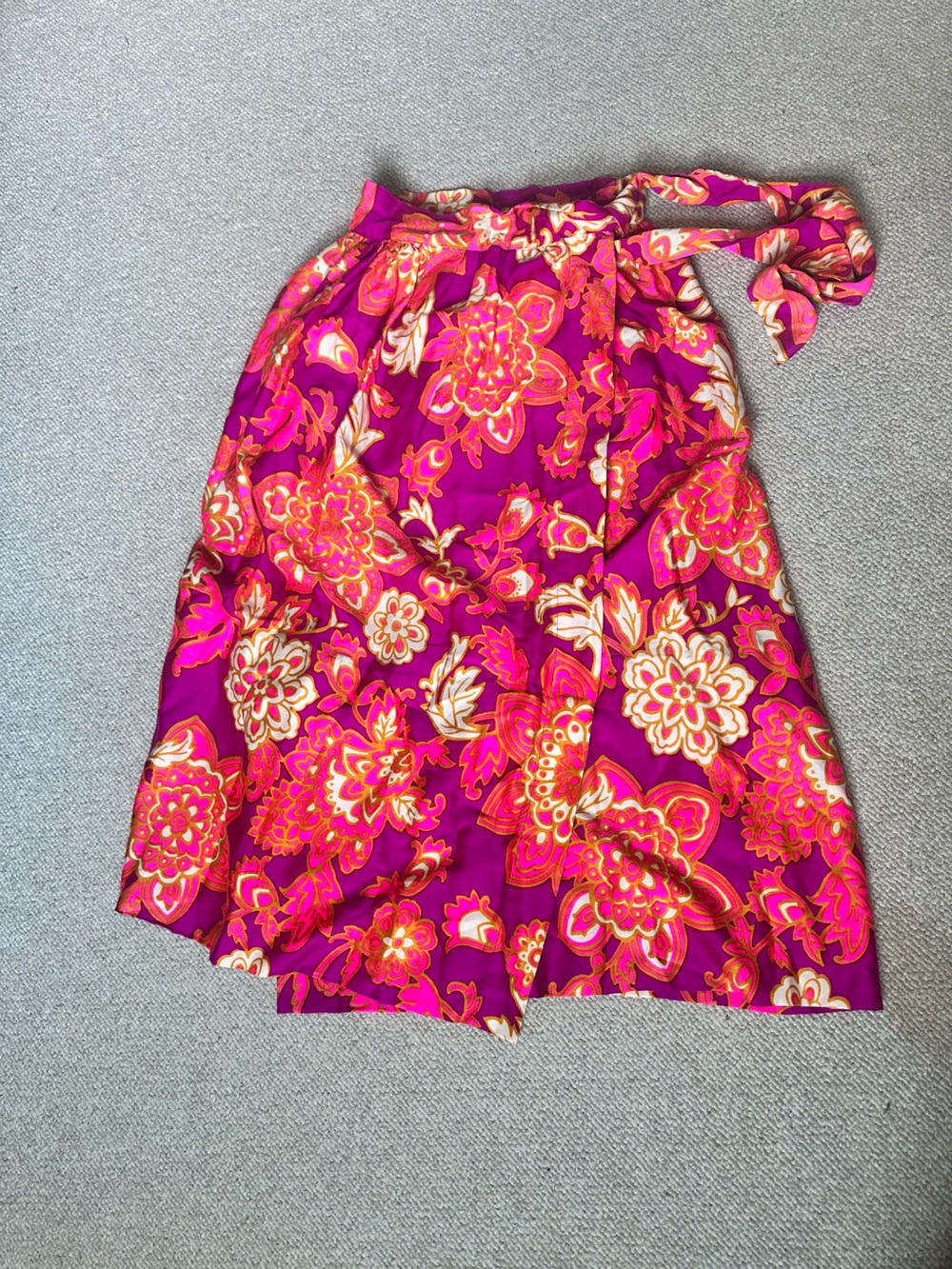 Vintage Vibrant Pink Floral Wrap Skirt